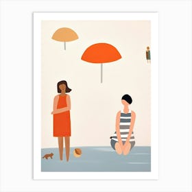 At The Beach Tiny People Illustration 3 Art Print