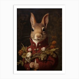 Squirrel Portrait With Rustic Flowers 2 Art Print