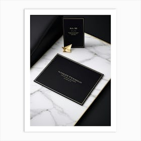 Black Card Engagement Invitation Featuring A Sleek Modern Geometric Design Bathed In A Luxurious G Art Print