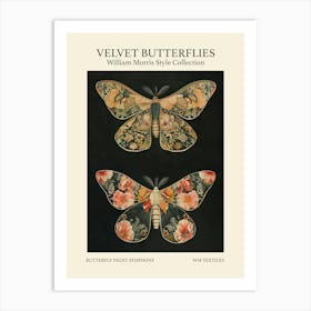 Velvet Butterflies Collection Butterfly Night Symphony William Morris Style 9 Art Print