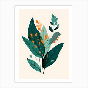 Illustration Of Leaves And Flowers Art Print