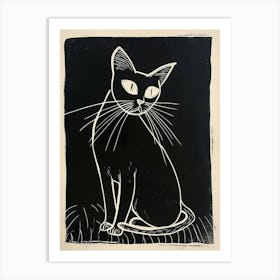 Siamese Cat Linocut Blockprint 2 Art Print