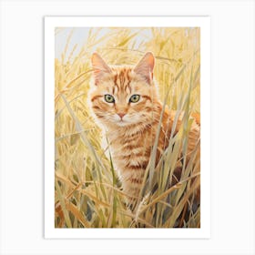 A Cat Roaming Through The Long Grass In A Romantesque Style 1 Art Print