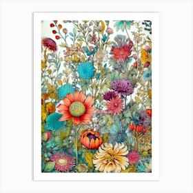 Colorful Flowers In A Garden meadow  nature flora Art Print