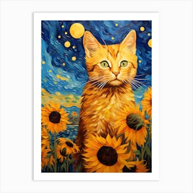 Cat Sunflowers 1 Art Print