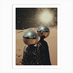 Cosmic surrealism of two people in the desert Art Print