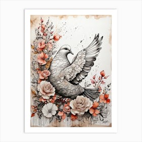 DOVE IN FLOWERS Art Print