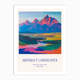 Colourful Abstract Grand Teton National Park Usa 5 Poster Blue Art Print