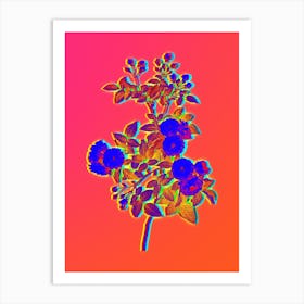 Neon Pink Baby Roses Botanical in Hot Pink and Electric Blue n.0081 Art Print