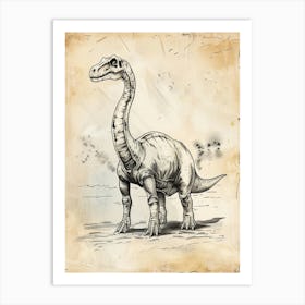 Camarasaurus Dinosaur Black Ink Illustration 2 Art Print