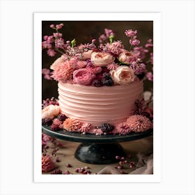 Pink Cake With Flowers Art Print