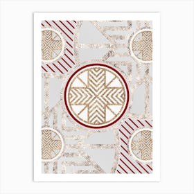 Geometric Abstract Glyph in Festive Gold Silver and Red n.0007 Art Print