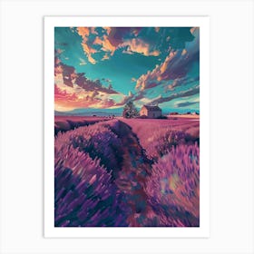 Lavender Field At Sunset Art Print