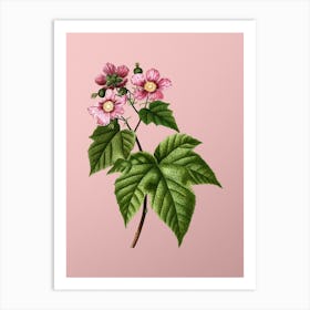 Vintage Purple Flowered Raspberry Botanical on Soft Pink n.0316 Art Print