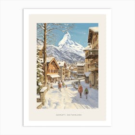 Vintage Winter Poster Zermatt Switzerland 1 Art Print