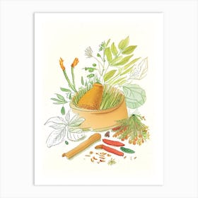 Ginger Spices And Herbs Pencil Illustration Art Print