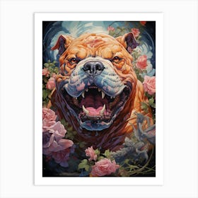 Bulldog In Roses 1 Art Print