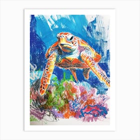 Rainbow Blue Sea Turtle Crayon Scribble Art Print