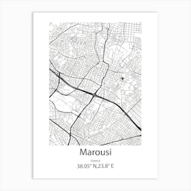 Marousi,Greece Minimalist Map Art Print