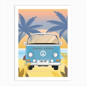 Vw Bus On The Beach Art Print