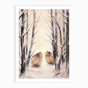 Winter Watercolour Porcupine 1 Art Print