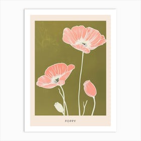 Pink & Green Poppy 1 Flower Poster Art Print