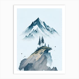 Mountain And Forest In Minimalist Watercolor Vertical Composition 67 Art Print