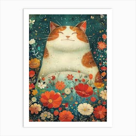 Cat In Flowers 11 Art Print