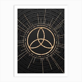 Geometric Glyph Symbol in Gold with Radial Array Lines on Dark Gray n.0247 Art Print