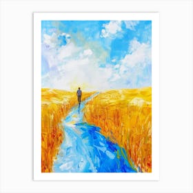 Man Walking In The Wheat Field Art Print