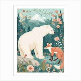 Polar Bear And A Fox Storybook Illustration 1 Art Print