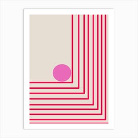 Mid Century Modern Retro Aesthetic Geometric Lines and Shapes in Pink and Red Art Print