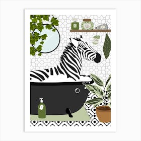 Zebra In Bath Black And White Poster