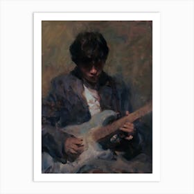 Man Playing An Electric Guitar Art Print