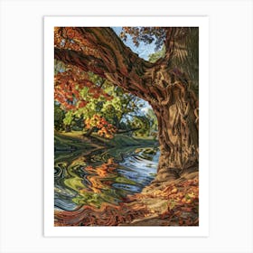 Autumn Tree By The River Art Print