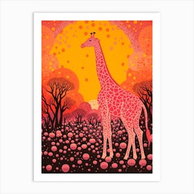 Giraffe In The Sunset Orange Tones 2 Art Print