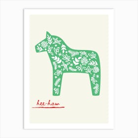 Folk Donkey Green Art Print