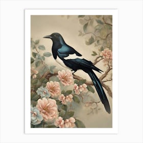 Magpie illustration Vintage Style Art Print