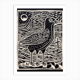 B&W Bird Linocut Seagull 3 Art Print