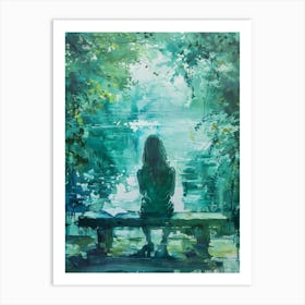 Girl Sitting On A Bench Art Print