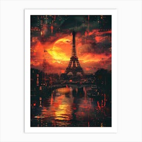 Sunset In Paris, Cityscape Collage Retro Art Print