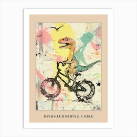 Grafitti Style Pastel Painting Dinosaur Riding A Bike 2 Poster Art Print