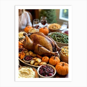 An Inviting Traditional Thanksgiving Feast Is Spread Out Highlighting A Tenderly Roasted Turkey Wit (6) 1 Art Print