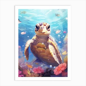 Curious Hawksbill Turtle Art Print