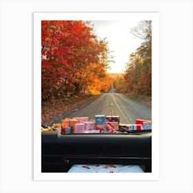 A Car Journey Through A Stunningly Beautiful Autumn Panorama Windows Gently Glowing With The Soft (1) Art Print