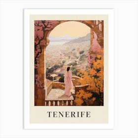 Tenerife Spain 4 Vintage Pink Travel Illustration Poster Art Print