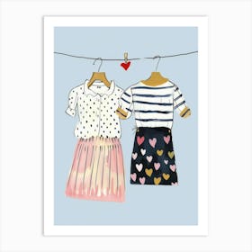 Two Girls Hanging Clothes Art Print