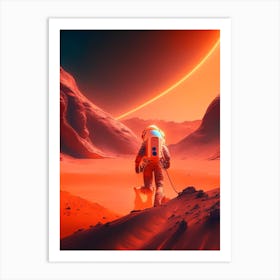 Astronaut Landing On Mars Neon Nights 2 Art Print