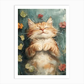 Happy Orange Cat Floating on Water 4 Art Print