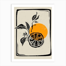 Orange Linocut Style Art Print